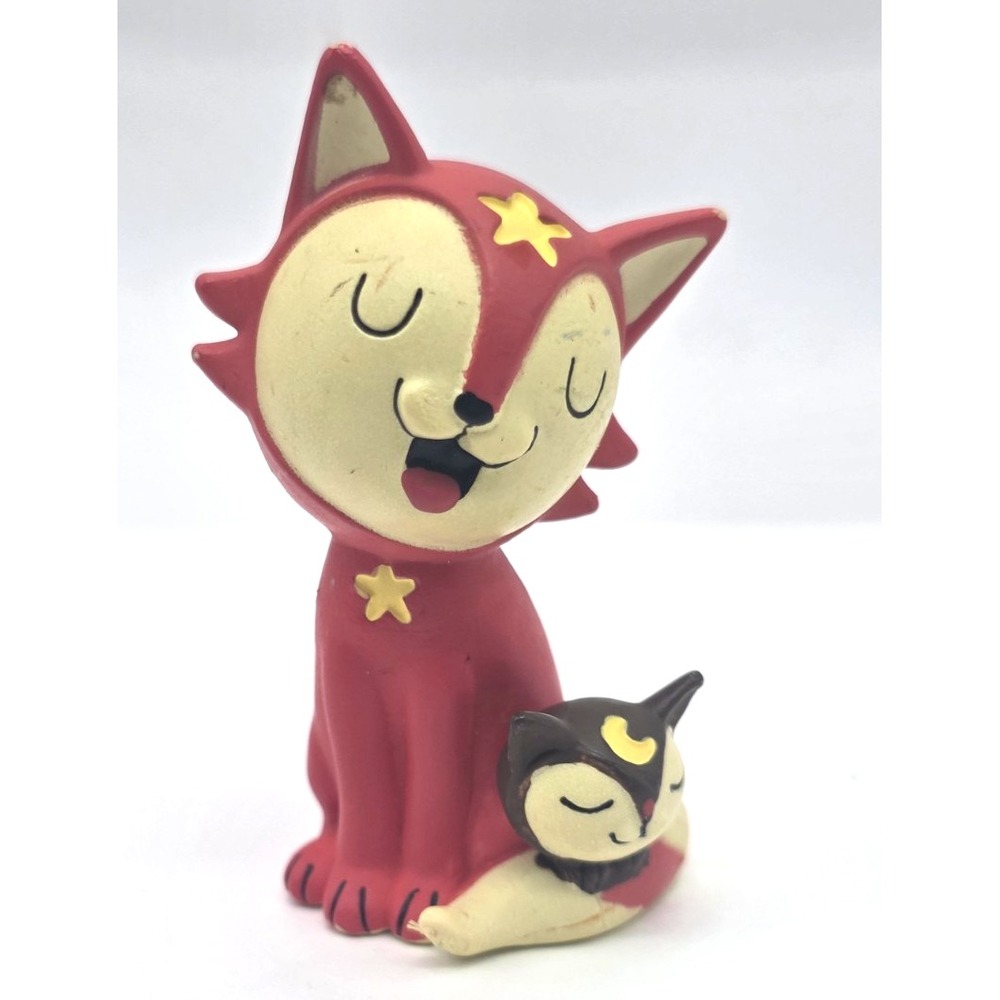 Tonies-Red Resin Fox Figurine Sculpture with Star and Sleeping Cub